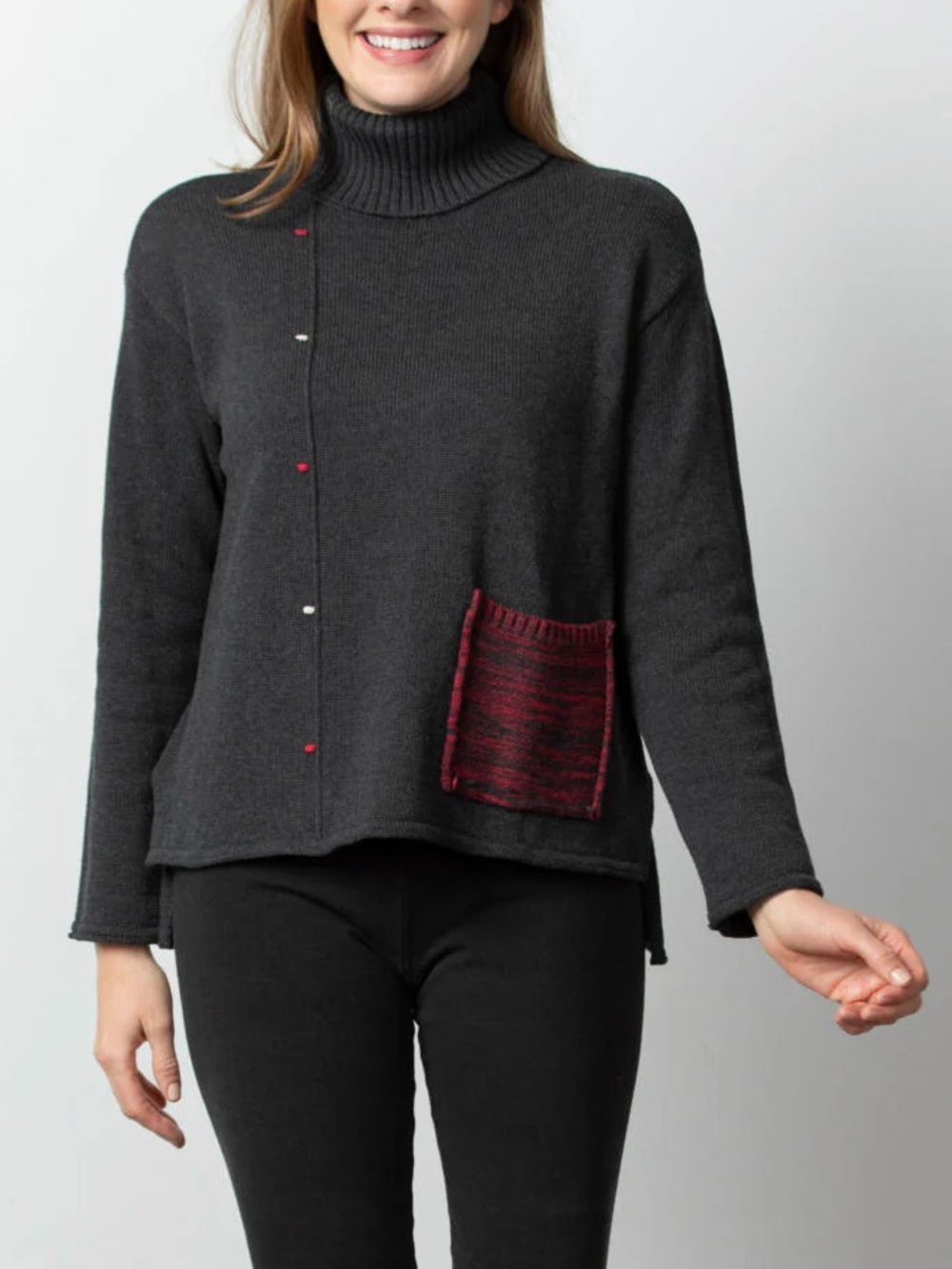 Habitat Color Pop Turtleneck Sweater Contrast Color Pocket Grey Red Medium